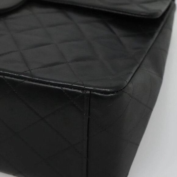 CHANEL Big Matelasse 34 Single Flap Chain Bag Lamb Skin Black CC Auth nb349AM - Picture 4 of 16